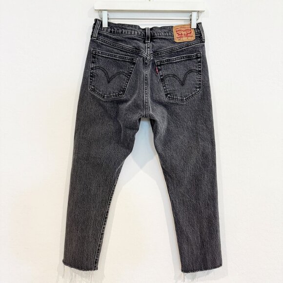 Levi’s Denim 501 High Rise Button Fly Raw Hem Cropped Jeans Faded Black Gray 26 - Picture 7 of 7